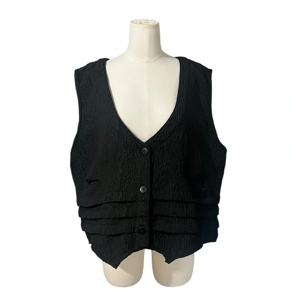 DRESS TO KILL - Jane Mohr Black Oversized
Lagenlook three Button V Neck Vest - Picture 2 of 8